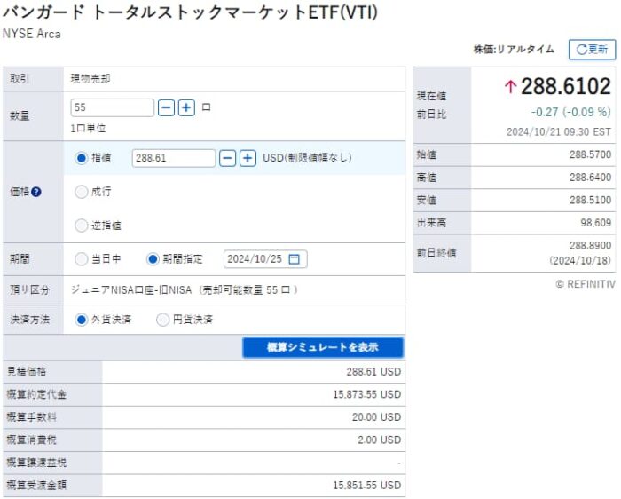 ジュニアNISA_VTI売却場面