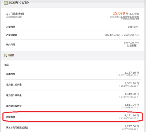 エバーグリーン電気2025年1月請求書