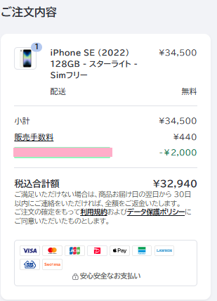 クーポン適用後の注文内容